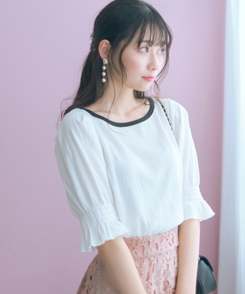 marun(マルン)の「<大きいサイズ>キャンディースリーブ風デザインカットソー marun(Tシャツ/カットソー・レディース・ミント/オフホワイト・L/LL/3L/4L/5L)」の7枚目の写真