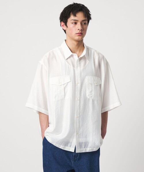 CITEN(シテン)の「<CITEN>ダブルポケットエアリーシャツ(シャツ/ブラウス・メンズ・ブラック/ホワイト・L/M)」の2枚目の写真