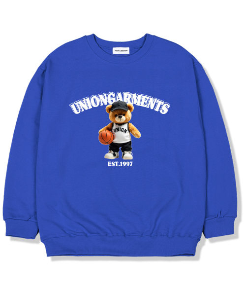 Union Garments(ユニオンガーメンツ)の「バスケットボールベア 裏起毛 オーバーサイズ スウェットシャツ ブルー(スウェット・レディース・その他・L/XL/XXL)」の1枚目の写真