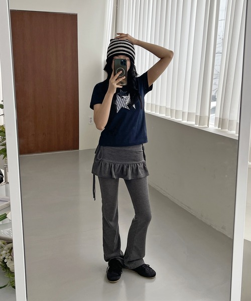 UNE MANSION(ユヌマンション)の「サイドリボンスカートレイヤード風パンツ(その他パンツ・レディース・グレー/ブラック・FREE)」の18枚目の写真