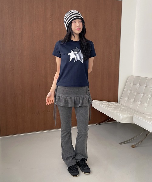 UNE MANSION(ユヌマンション)の「サイドリボンスカートレイヤード風パンツ(その他パンツ・レディース・グレー/ブラック・FREE)」の15枚目の写真