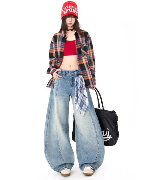 neos(ネオス)の「【neos】カーブデニムパンツ メンズ レディース バレルデニム ワイドパンツ ルーズ ジーンズ バンダナ付き 韓国ファッション ストリート(デニムパンツ・レディース・ブルー/ブラック・SMALL/LARGE/MEDIUM)」の22枚目の写真