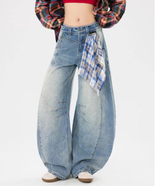 neos(ネオス)の「【neos】カーブデニムパンツ メンズ レディース バレルデニム ワイドパンツ ルーズ ジーンズ バンダナ付き 韓国ファッション ストリート(デニムパンツ・レディース・ブルー/ブラック・SMALL/LARGE/MEDIUM)」の21枚目の写真