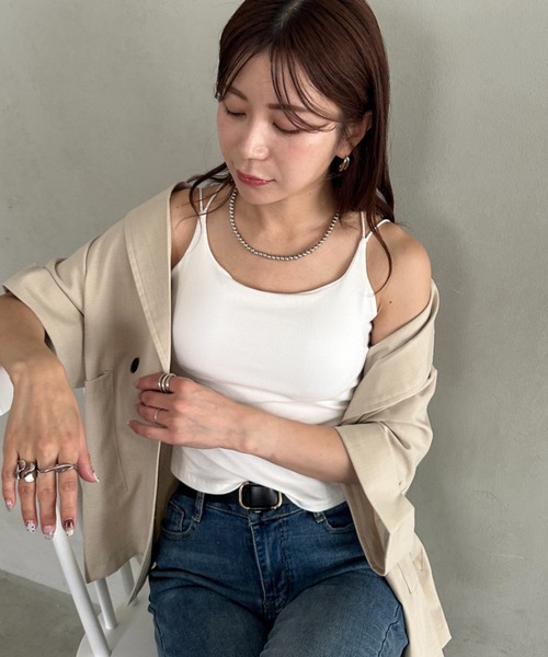 MYMOOD.(マイムード)の「カップ付きスパゲッティストラップキャミソール(キャミソール・レディース・ホワイト/グレー/ピンク/ブラック/アイボリー・FREE)」の6枚目の写真