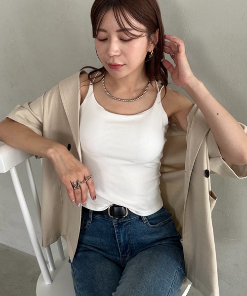 MYMOOD.(マイムード)の「カップ付きスパゲッティストラップキャミソール(キャミソール・レディース・ホワイト/グレー/ピンク/ブラック/アイボリー・FREE)」の7枚目の写真