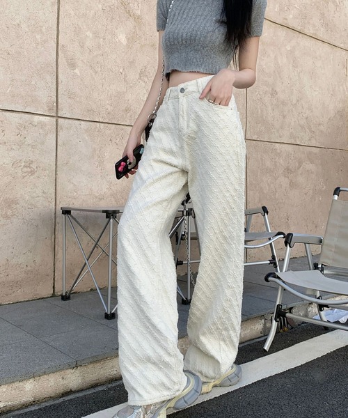 shyam inspiration(シャムインスピレーション)の「ジャガードワイドストレートデニムパンツ(デニムパンツ・レディース・ホワイト・L/M)」の7枚目の写真