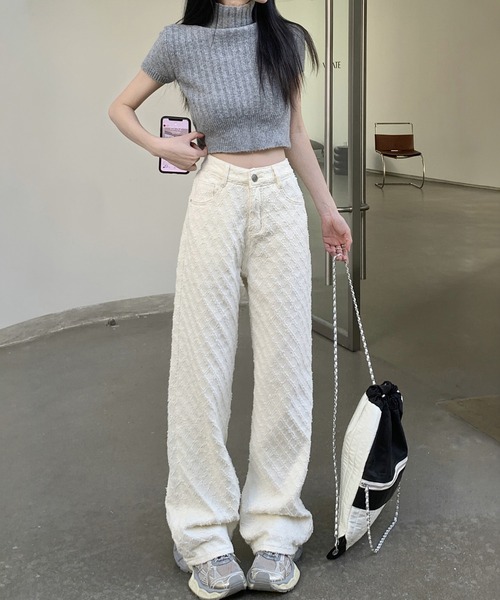 shyam inspiration(シャムインスピレーション)の「ジャガードワイドストレートデニムパンツ(デニムパンツ・レディース・ホワイト・L/M)」の9枚目の写真