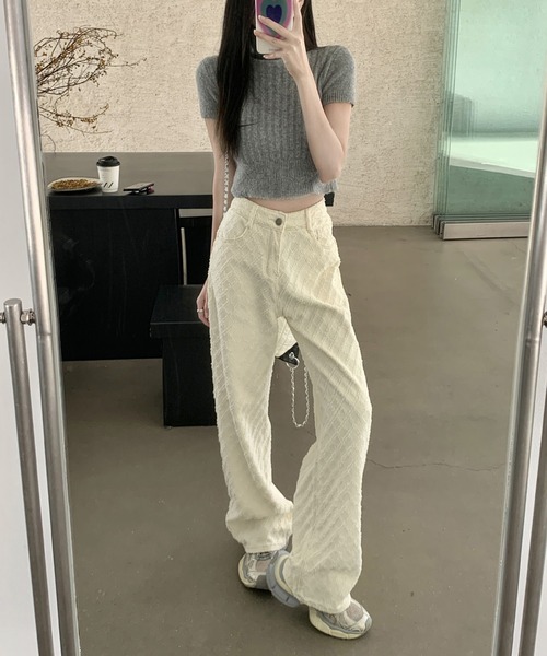 shyam inspiration(シャムインスピレーション)の「ジャガードワイドストレートデニムパンツ(デニムパンツ・レディース・ホワイト・L/M)」の12枚目の写真