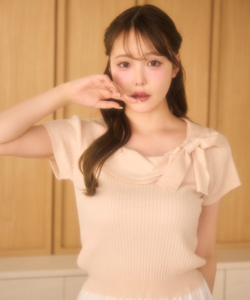 miune（ミューヌ）の「ドレープリボンニット（ニット/セーター・レディース・グレー/ピンク/ホワイト/クリーム・FREE）」の18枚目の写真