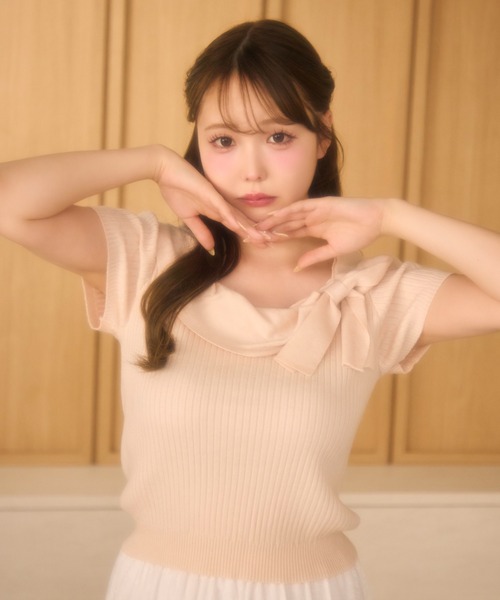 miune（ミューヌ）の「ドレープリボンニット（ニット/セーター・レディース・グレー/ピンク/ホワイト/クリーム・FREE）」の21枚目の写真