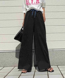 Q | ストライプウエストギャザーワイドパンツ(その他パンツ)
