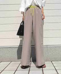 Q | ストライプウエストギャザーワイドパンツ(その他パンツ)