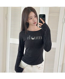 ボートネックロゴパッチドット長袖Tシャツ