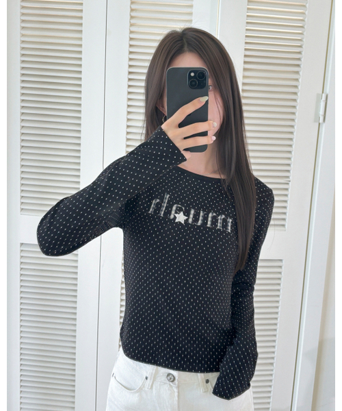 muahmuah(ムーアムーア)の「ボートネックロゴパッチドット長袖Tシャツ(Tシャツ/カットソー・レディース・ブラック・FREE)」の8枚目の写真