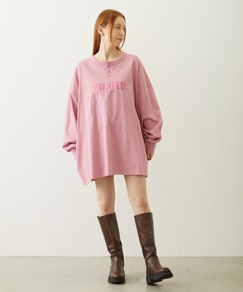 MILKFED.（ミルクフェド）の「HENLEY NECK BIG L/S TOP（Tシャツ/カットソー・レディース・ブラック/ピンク/オートミール・ONE SIZE）」の7枚目の写真