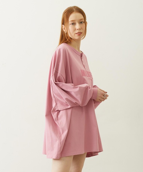 MILKFED.（ミルクフェド）の「HENLEY NECK BIG L/S TOP（Tシャツ/カットソー・レディース・ブラック/ピンク/オートミール・ONE SIZE）」の4枚目の写真