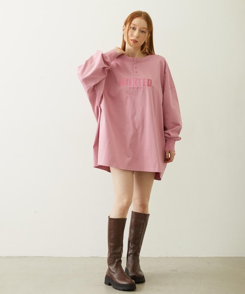 MILKFED.（ミルクフェド）の「HENLEY NECK BIG L/S TOP（Tシャツ/カットソー・レディース・ブラック/ピンク/オートミール・ONE SIZE）」の10枚目の写真