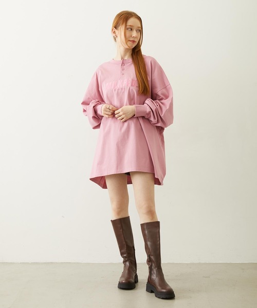 MILKFED.（ミルクフェド）の「HENLEY NECK BIG L/S TOP（Tシャツ/カットソー・レディース・ブラック/ピンク/オートミール・ONE SIZE）」の6枚目の写真