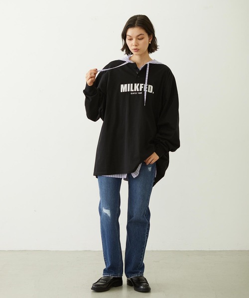 MILKFED.（ミルクフェド）の「HENLEY NECK BIG L/S TOP（Tシャツ/カットソー・レディース・ブラック/ピンク/オートミール・ONE SIZE）」の12枚目の写真