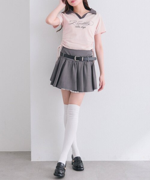 OLIVE des OLIVE（オリーブデオリーブ）の「ベルト付きタックフレアスカート（スカート・レディース・チャコールグレー/ブラック/ブラウン・FREE）」の5枚目の写真