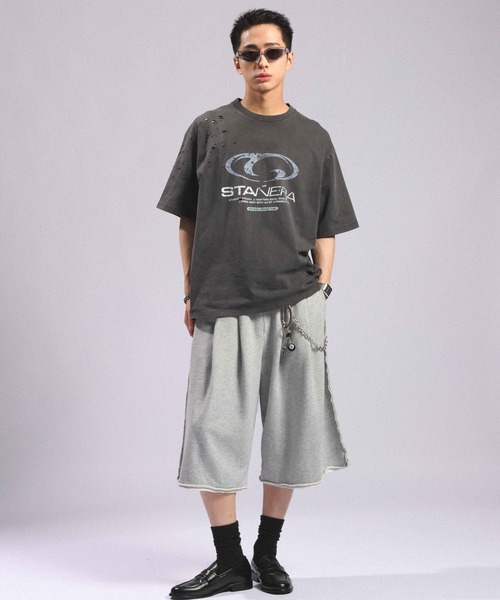 RAGEBLUE（レイジブルー）の「Double Tuck Sweat Cut Off Half Pants/2タック/スウェットカットオフハーフパンツ（スウェットパンツ・メンズ・ブラック/ライトグレー・FREE）」の4枚目の写真