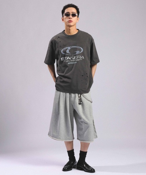 RAGEBLUE（レイジブルー）の「Double Tuck Sweat Cut Off Half Pants/2タック/スウェットカットオフハーフパンツ（スウェットパンツ・メンズ・ブラック/ライトグレー・FREE）」の5枚目の写真