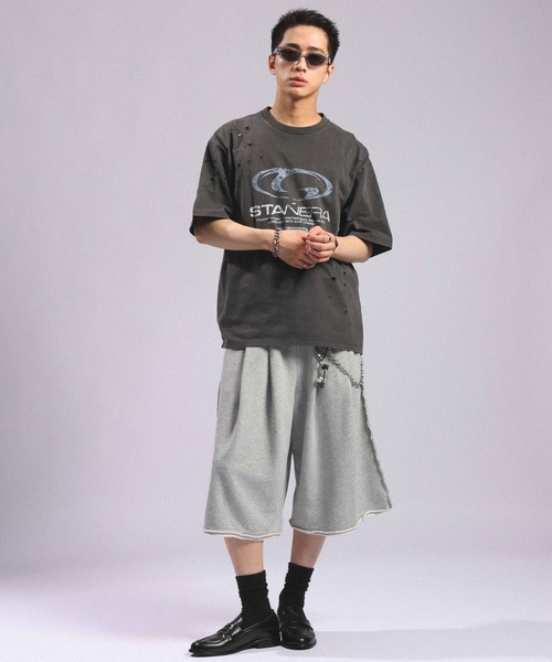 RAGEBLUE（レイジブルー）の「Double Tuck Sweat Cut Off Half Pants/2タック/スウェットカットオフハーフパンツ（スウェットパンツ・メンズ・ブラック/ライトグレー・FREE）」の6枚目の写真