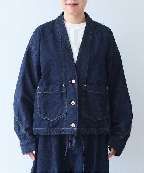yuni（ユニ　）の「Cotton 11oz denim no collar cocoon blouson（デニムジャケット・レディース・ネイビー・FREE）」の20枚目の写真