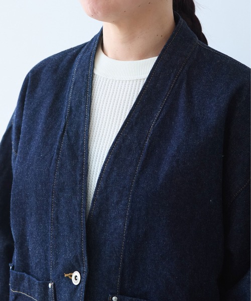 yuni（ユニ　）の「Cotton 11oz denim no collar cocoon blouson（デニムジャケット・レディース・ネイビー・FREE）」の3枚目の写真