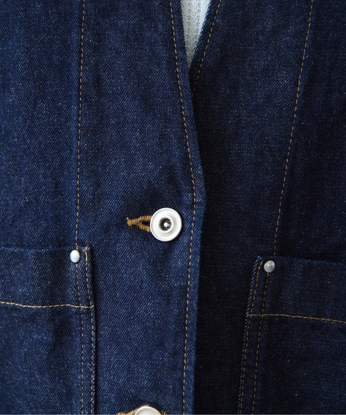 yuni（ユニ　）の「Cotton 11oz denim no collar cocoon blouson（デニムジャケット・レディース・ネイビー・FREE）」の8枚目の写真