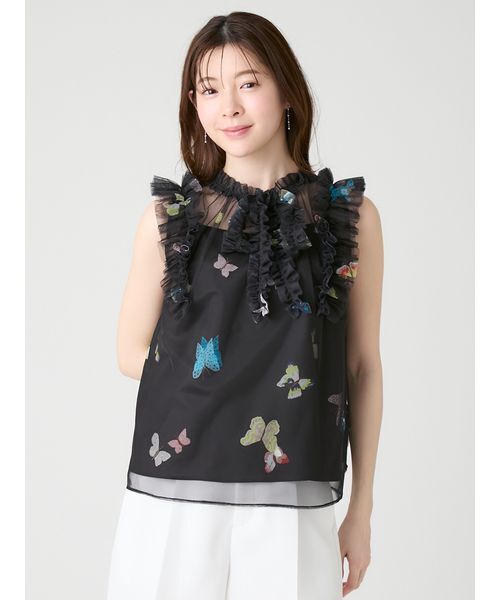 CELFORD(セルフォード)の「【洗える】【HANAE MORI×CELFORDコラボ】バタフライレイヤードプリントブラウス(シャツ/ブラウス・レディース・オフホワイト/サックスブルー/ブラック・F)」の4枚目の写真