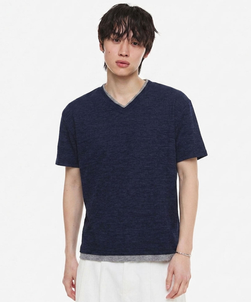 DNSR(ディーエヌエスアール)の「レイヤードVネックハーフTシャツネイビー/グレー(Tシャツ/カットソー・メンズ・その他・MEDIUM/XX-LARGE/X-LARGE/LARGE)」の2枚目の写真