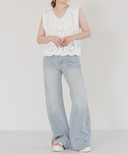 MISCH MASCH(ミッシュマッシュ)の「2026春夏新作 フラワークロシェベスト(ニット/セーター・レディース・ブルー/ホワイト・フリ-)」の14枚目の写真
