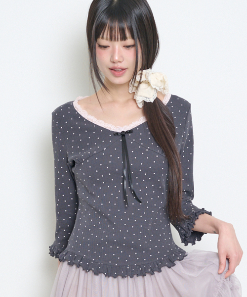 ILLIGO(イリゴ)の「ドットレースTシャツチャコール(Tシャツ/カットソー・レディース・その他・OS)」の3枚目の写真