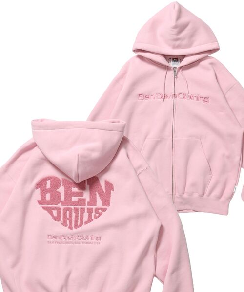 BEN DAVIS(ベンデイビス)の「【BEN DAVIS(ベンデイビス)】HEART CHENILLE ZIP HOODIE / ジップフーディ サガラ刺繍 ハートロゴ 裏起毛 フロント刺繍 カラフル ユニセックス(パーカー・メンズ・グレー/ブラック/ピンク/ネイビー・MEDIUM/X-LARGE/LARGE)」の4枚目の写真