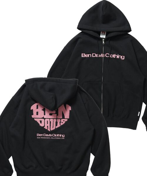 BEN DAVIS(ベンデイビス)の「【BEN DAVIS(ベンデイビス)】HEART CHENILLE ZIP HOODIE / ジップフーディ サガラ刺繍 ハートロゴ 裏起毛 フロント刺繍 カラフル ユニセックス(パーカー・メンズ・グレー/ブラック/ピンク/ネイビー・MEDIUM/X-LARGE/LARGE)」の2枚目の写真