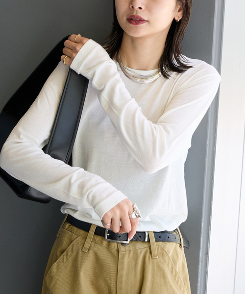 JOURNAL STANDARD（ジャーナルスタンダード）の「《追加》ウールMIX シアーロングT（Tシャツ/カットソー・レディース・ブラック系その他/チャコールグレー/ホワイト/ブルー・FREE）」の2枚目の写真
