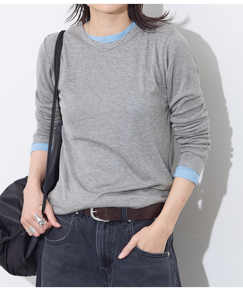 JOURNAL STANDARD（ジャーナルスタンダード）の「《追加》ウールMIX シアーロングT（Tシャツ/カットソー・レディース・ブラック系その他/チャコールグレー/ホワイト/ブルー・FREE）」の3枚目の写真