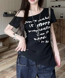 オフショルダー脇シャーリングロゴT