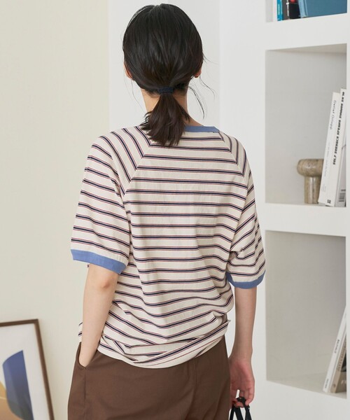 coen(コーエン)の「【接触冷感】マルチボーダー ラグランリンガーTシャツ(Tシャツ/カットソー・レディース・ネイビー/グレー/オフホワイト・L/M)」の7枚目の写真