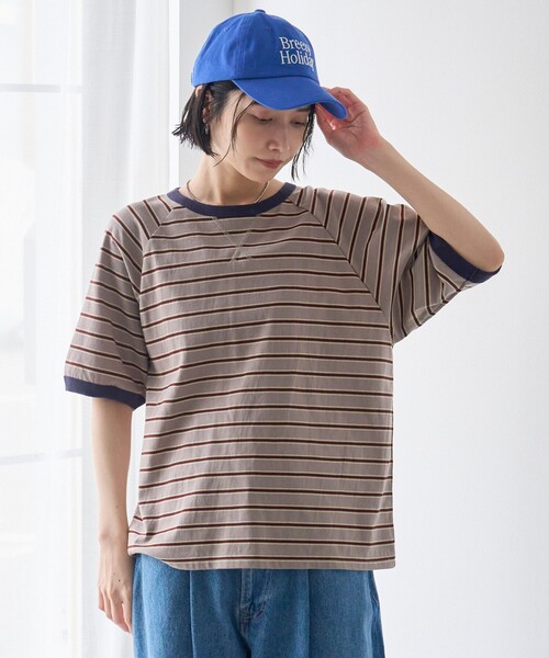 coen(コーエン)の「【接触冷感】マルチボーダー ラグランリンガーTシャツ(Tシャツ/カットソー・レディース・ネイビー/グレー/オフホワイト・L/M)」の11枚目の写真