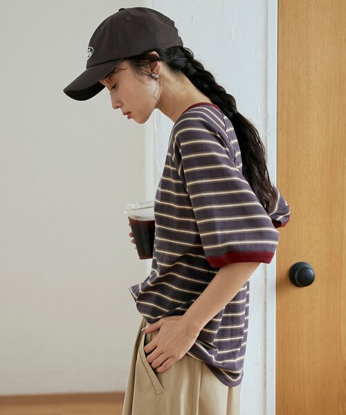 coen(コーエン)の「【接触冷感】マルチボーダー ラグランリンガーTシャツ(Tシャツ/カットソー・レディース・ネイビー/グレー/オフホワイト・L/M)」の17枚目の写真