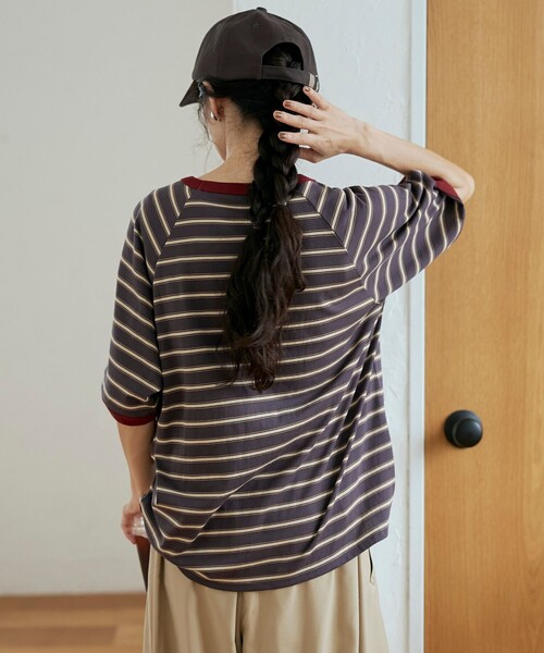 coen(コーエン)の「【接触冷感】マルチボーダー ラグランリンガーTシャツ(Tシャツ/カットソー・レディース・ネイビー/グレー/オフホワイト・L/M)」の18枚目の写真