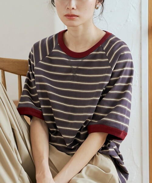 coen(コーエン)の「【接触冷感】マルチボーダー ラグランリンガーTシャツ(Tシャツ/カットソー・レディース・ネイビー/グレー/オフホワイト・L/M)」の19枚目の写真