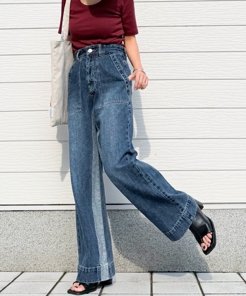 Q(キュー)の「Qgirlワイドデニムインライン(デニムパンツ・レディース・ネイビー・SMALL/MEDIUM/LARGE)」の1枚目の写真