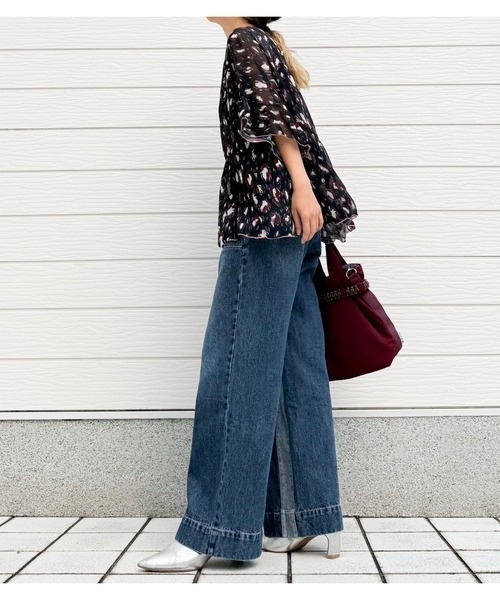 Q(キュー)の「Qgirlワイドデニムインライン(デニムパンツ・レディース・ネイビー・SMALL/MEDIUM/LARGE)」の4枚目の写真