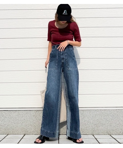 Q(キュー)の「Qgirlワイドデニムインライン(デニムパンツ・レディース・ネイビー・SMALL/MEDIUM/LARGE)」の10枚目の写真