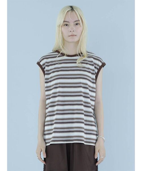 :ETHROF(イーサオブ)の「MULTI BORDER 2WAY PULLOVER(Tシャツ/カットソー・レディース・ベージュ系その他3/ライトブルー・FREE)」の15枚目の写真