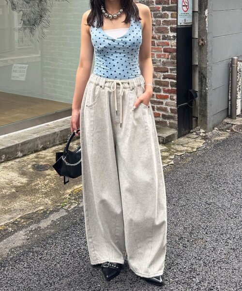 CIAOPANIC(チャオパニック)の「(カップ付き)バックリボンフロッキードット柄ホルタータンクトップ(タンクトップ・レディース・ブラック/パープル/サックスブルー・ONE SIZE)」の14枚目の写真