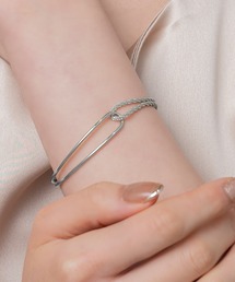 Cream dot.（クリームドット）の「【金属アレルギー対応】カーブメタルとチェーンのハーフバングルブレスレット（ブレスレット）」
